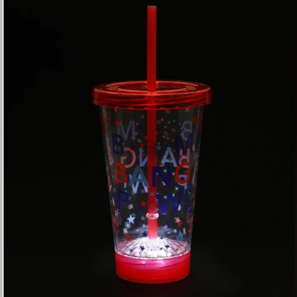 Patriotic 4th of July Light Up 🎆Colorful Party Tumblers with Straws 🇺🇸 NWT